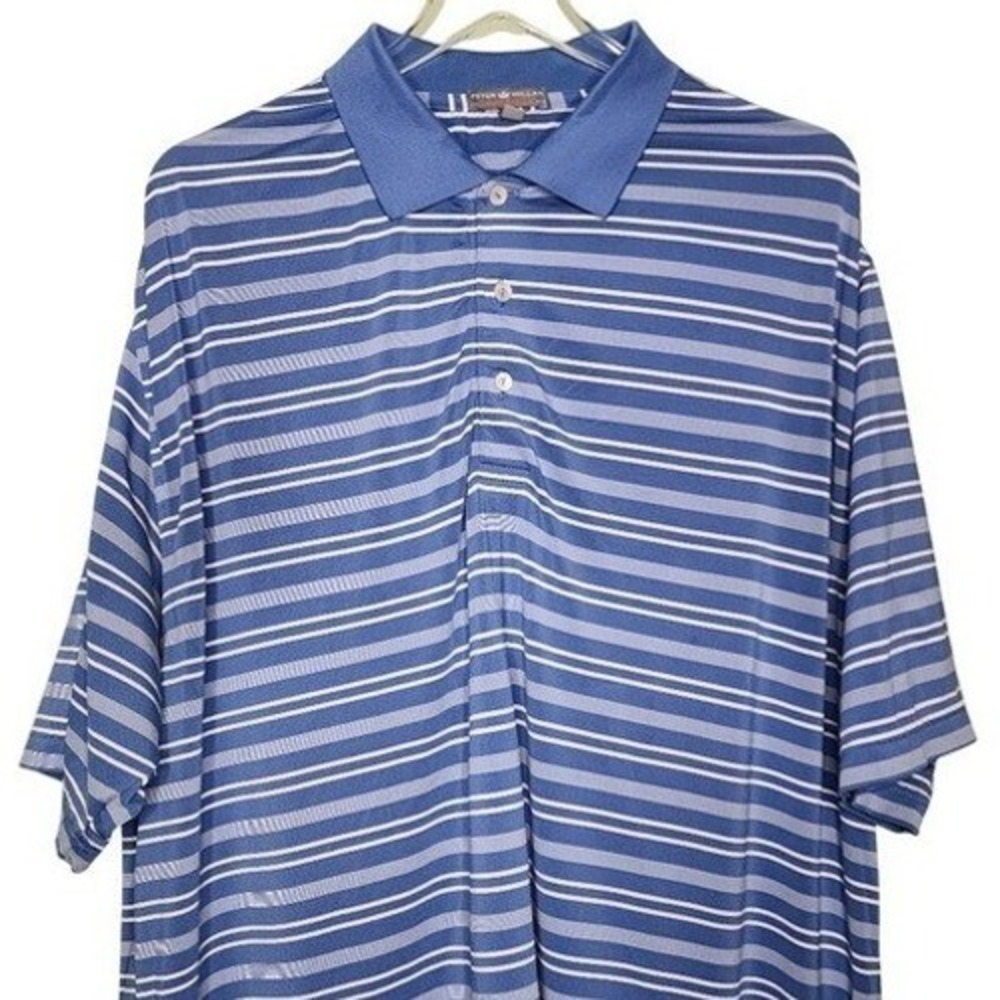 Peter Millar Summer Comfort Blue Striped Polo Shirt Short Sleeve Golf Preppy XL